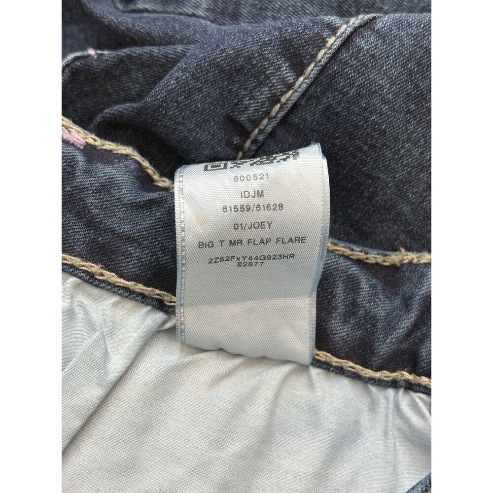 True Religion Joey Mid Rise Flap Flare Womens 32 Dark Wash Twisted Seam Y2K - Picture 6 of 9